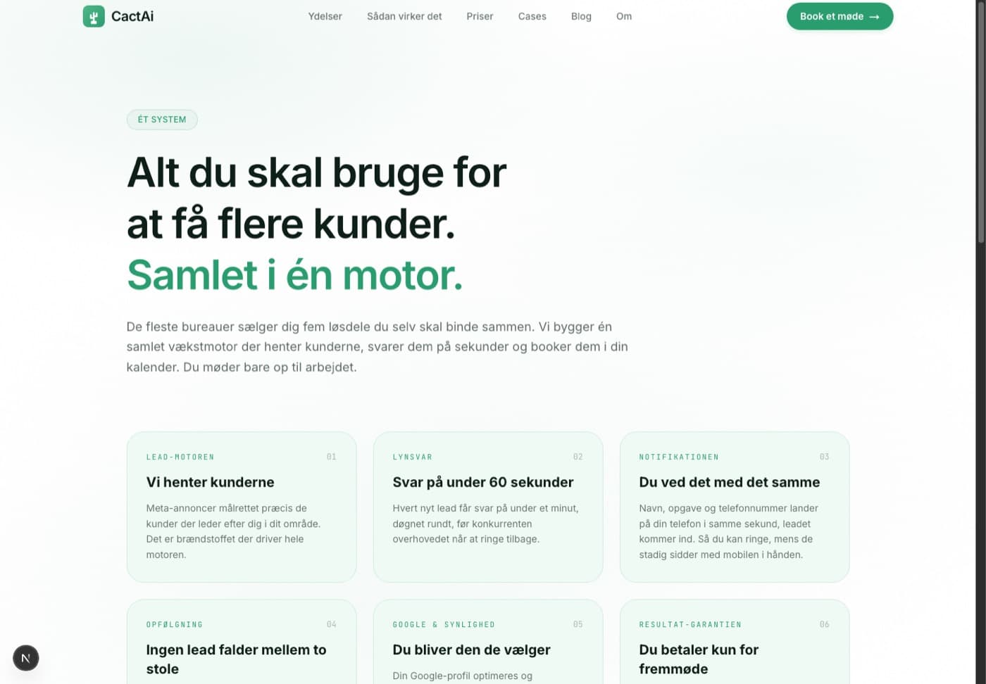 Ydelsessiden, hvor systemet er skilt ad i seks dele