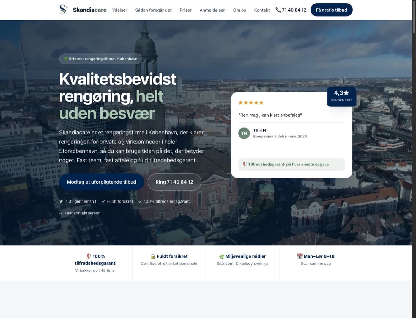 Forsiden af den nye hjemmeside